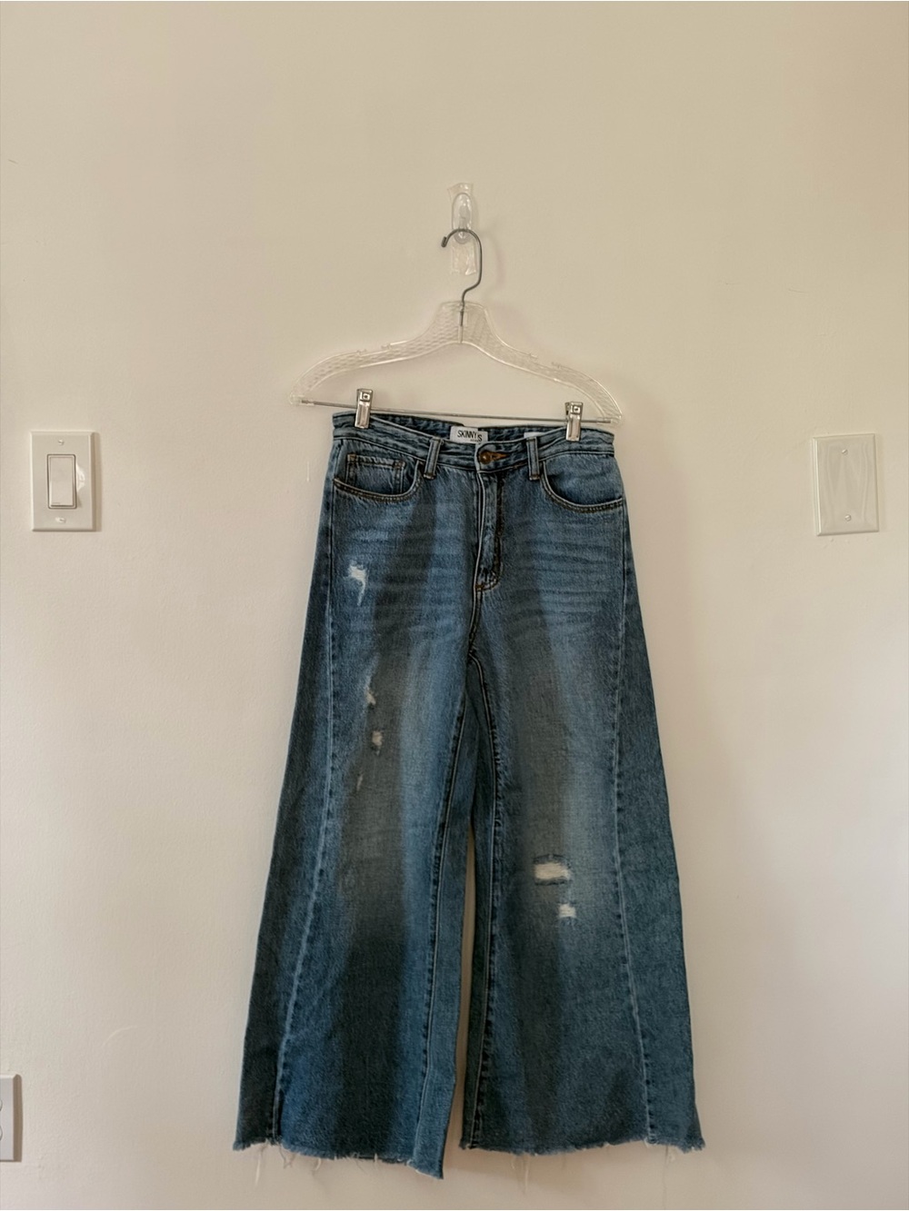 Distressed High-Rise Wide Leg Jeans - Blue